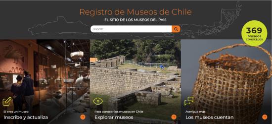 Página de inicio del sitio web Registro de Museos de Chile